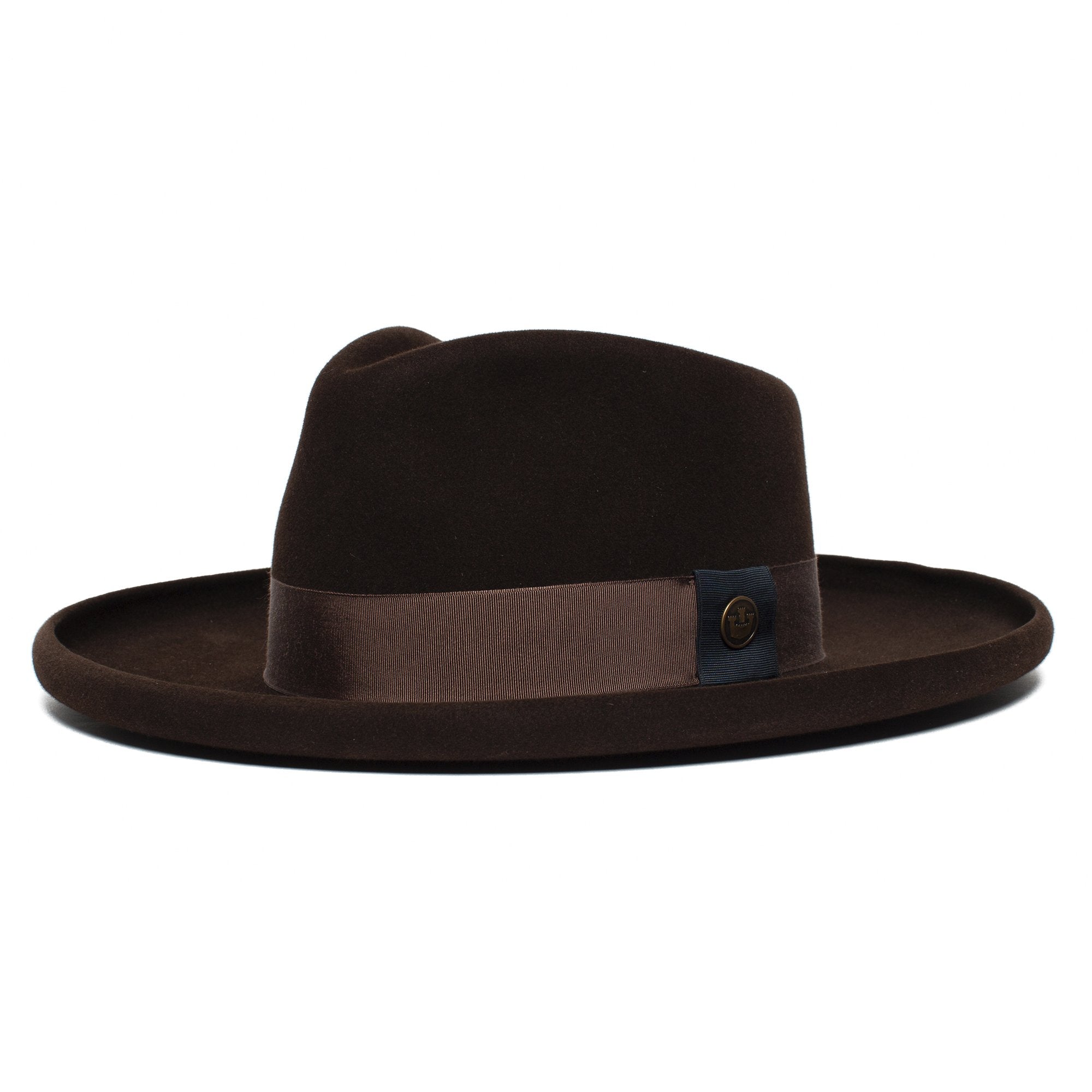 Goorin Bros. colonel pierce teardrop wide brim felt fedora hat Dark Brown left side view