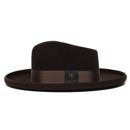 Goorin Bros. colonel pierce teardrop wide brim felt fedora hat Dark Brown side view