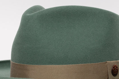 Goorin Bros. colonel pierce teardrop wide brim felt fedora hat Olive Crown Detail