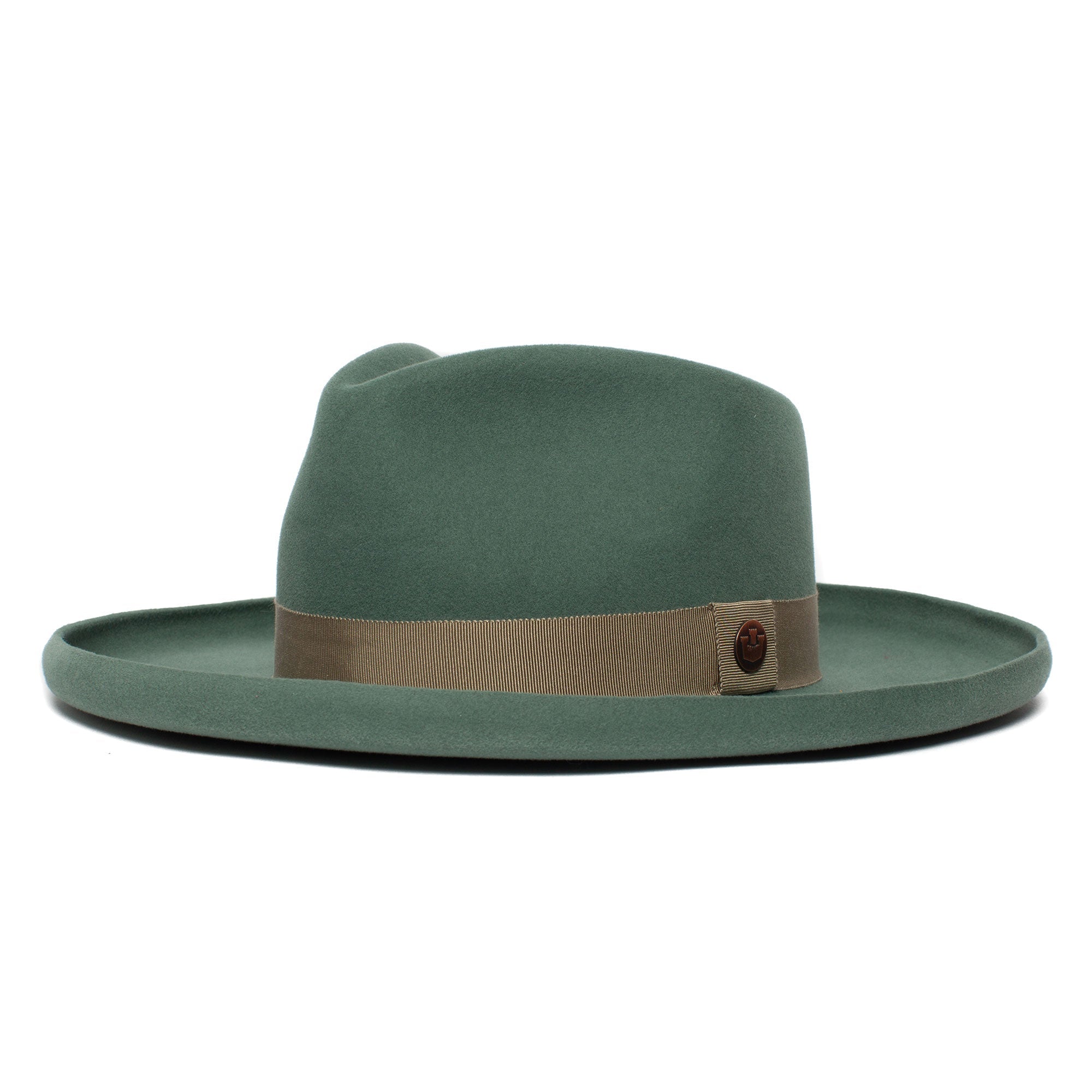 Goorin Bros. colonel pierce teardrop wide brim felt fedora hat Olive left side view