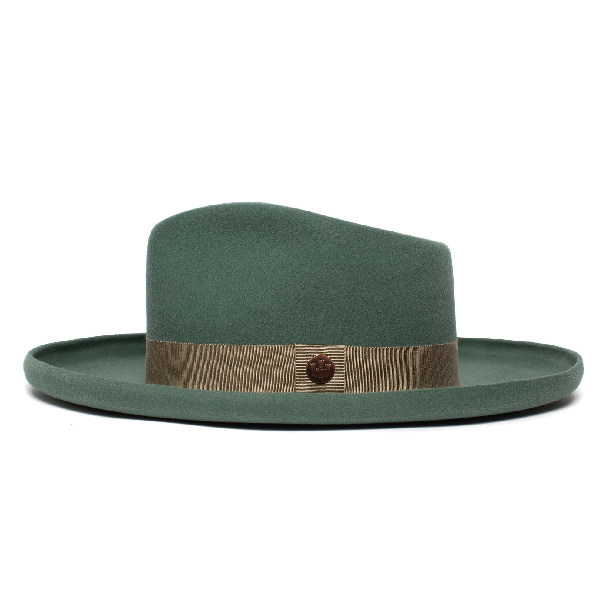 Goorin Bros. colonel pierce teardrop wide brim felt fedora hat Olive side view