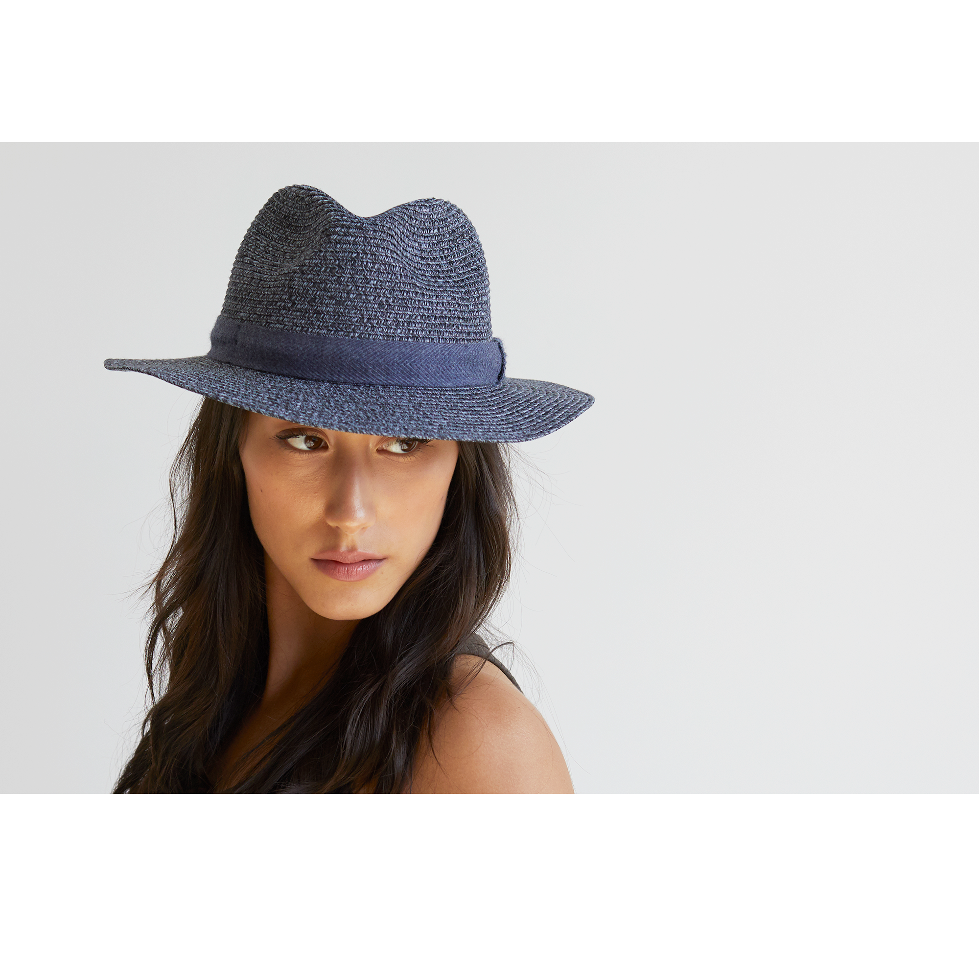 Goorin Bros. roll the dice center dent wide brim polyester fedora hat Navy  womens styling