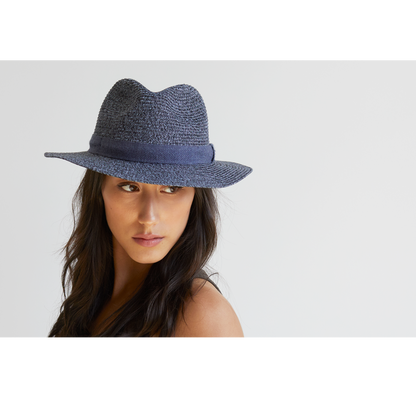 Goorin Bros. roll the dice center dent wide brim polyester fedora hat Navy  womens styling