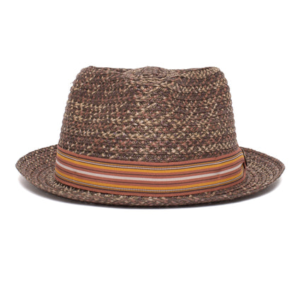 Goorin Bros. big frank diamond medium brim straw porkpie fedora hat Brown front view
