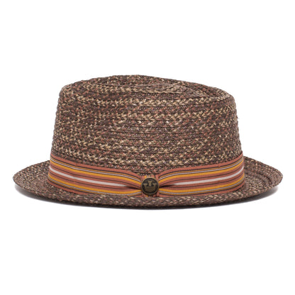 Goorin Bros. big frank diamond medium brim straw porkpie fedora hat Brown side view