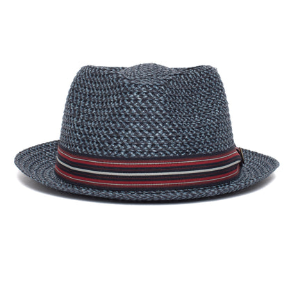 Goorin Bros. big frank diamond medium brim straw porkpie fedora hat Navy front view