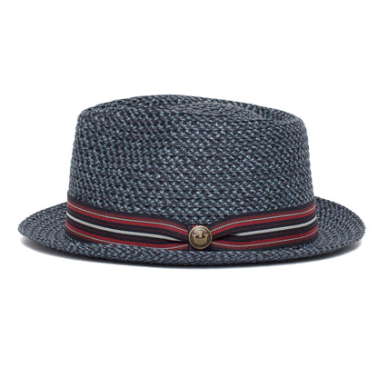 Goorin Bros. big frank diamond medium brim straw porkpie fedora hat Navy side view