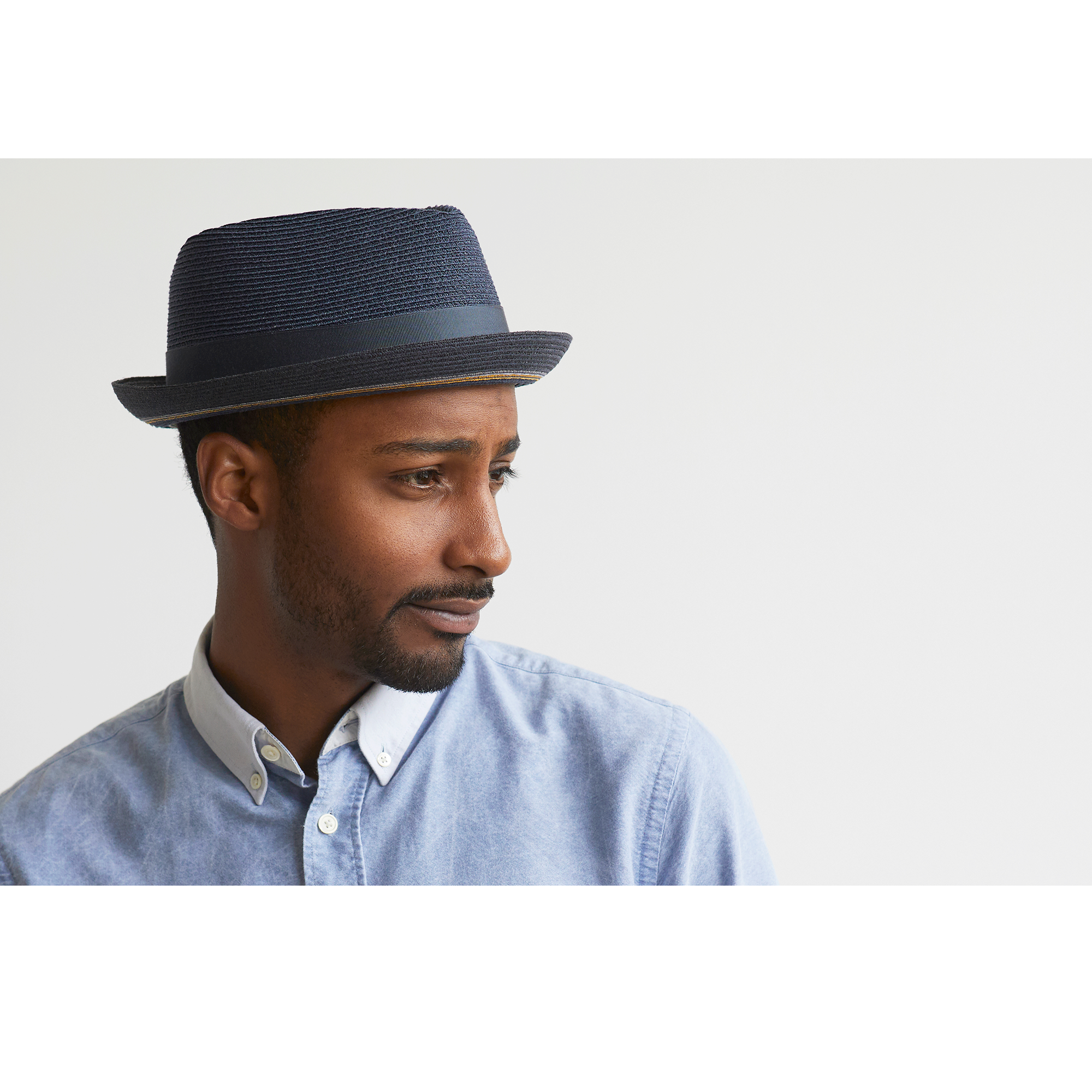 Goorin Bros. the new guy diamond short brim straw porkpie fedora hat Navy  mens styling
