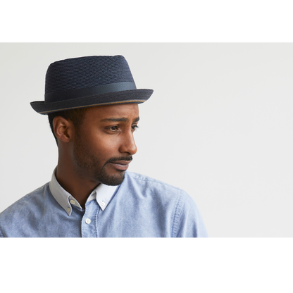 Goorin Bros. the new guy diamond short brim straw porkpie fedora hat Navy  mens styling