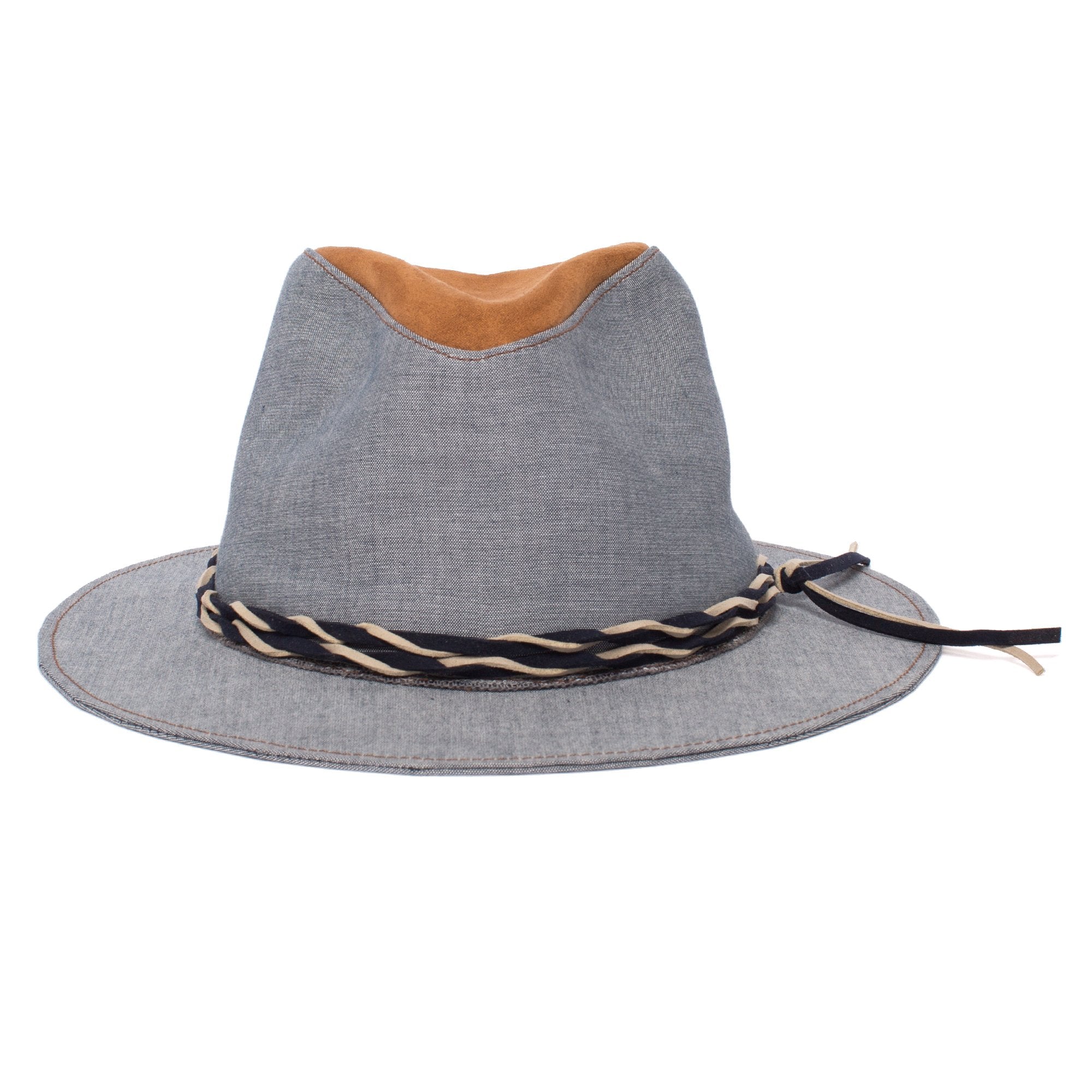 Goorin Bros. bradford lasalle center dent wide brim cotton porkpie fedora hat Blue front view