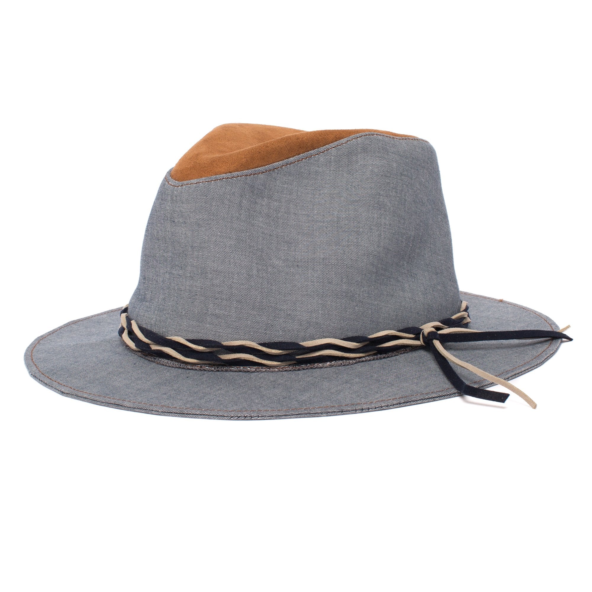 Goorin Bros. bradford lasalle center dent wide brim cotton porkpie fedora hat Blue left side view