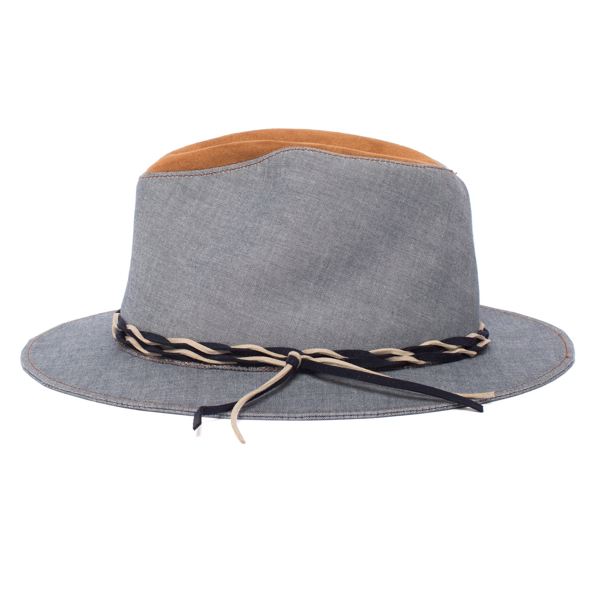 Goorin Bros. bradford lasalle center dent wide brim cotton porkpie fedora hat Blue side view