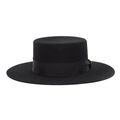 Goorin Bros. trumpet blues flat top wide brim felt gaucho fedora hat Black front view