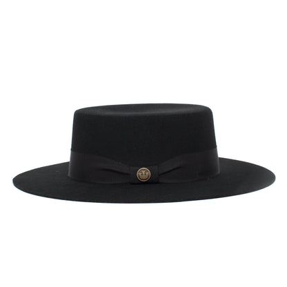 Goorin Bros. trumpet blues flat top wide brim felt gaucho fedora hat Black side view
