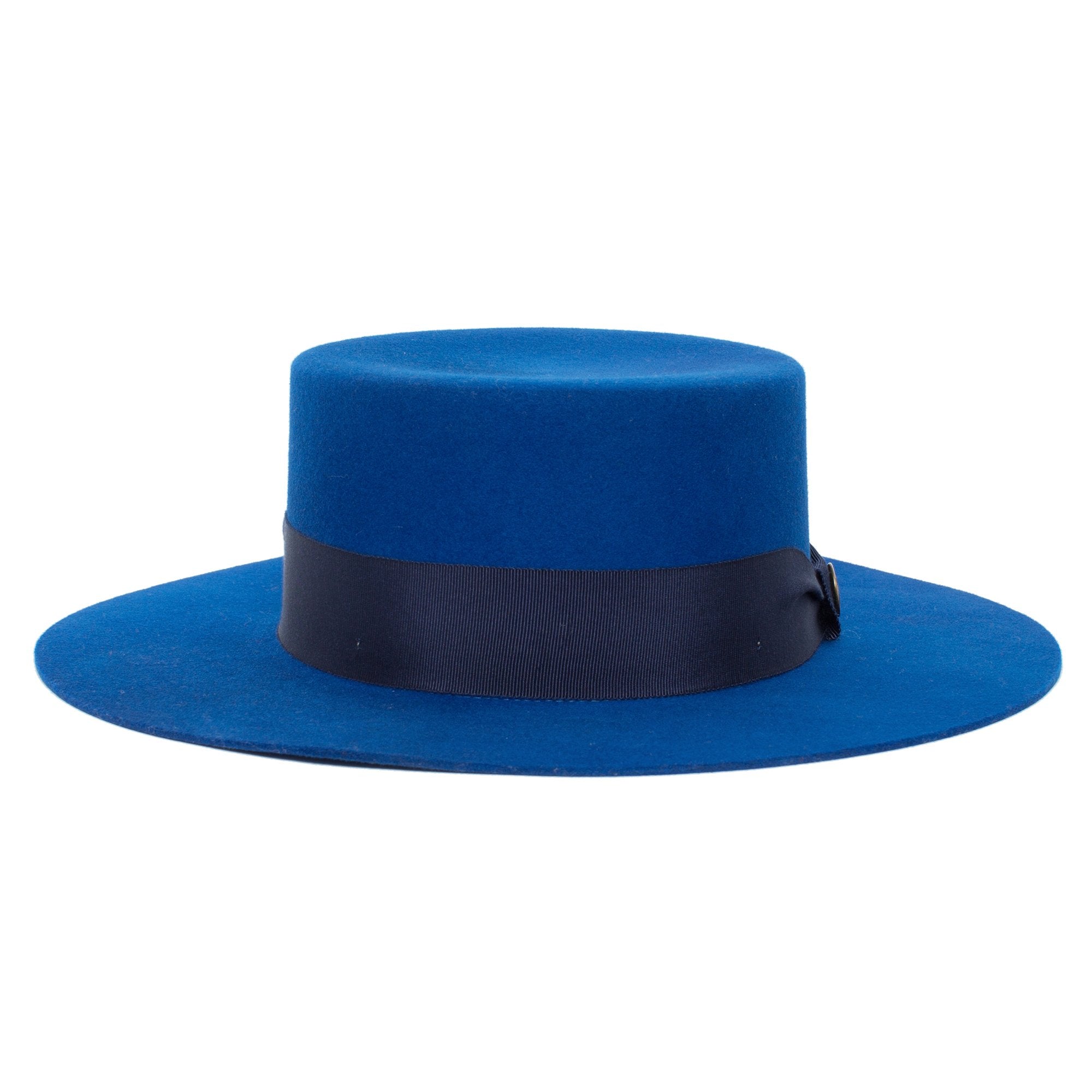 Goorin Bros. trumpet blues flat top wide brim felt gaucho fedora hat Blue front view