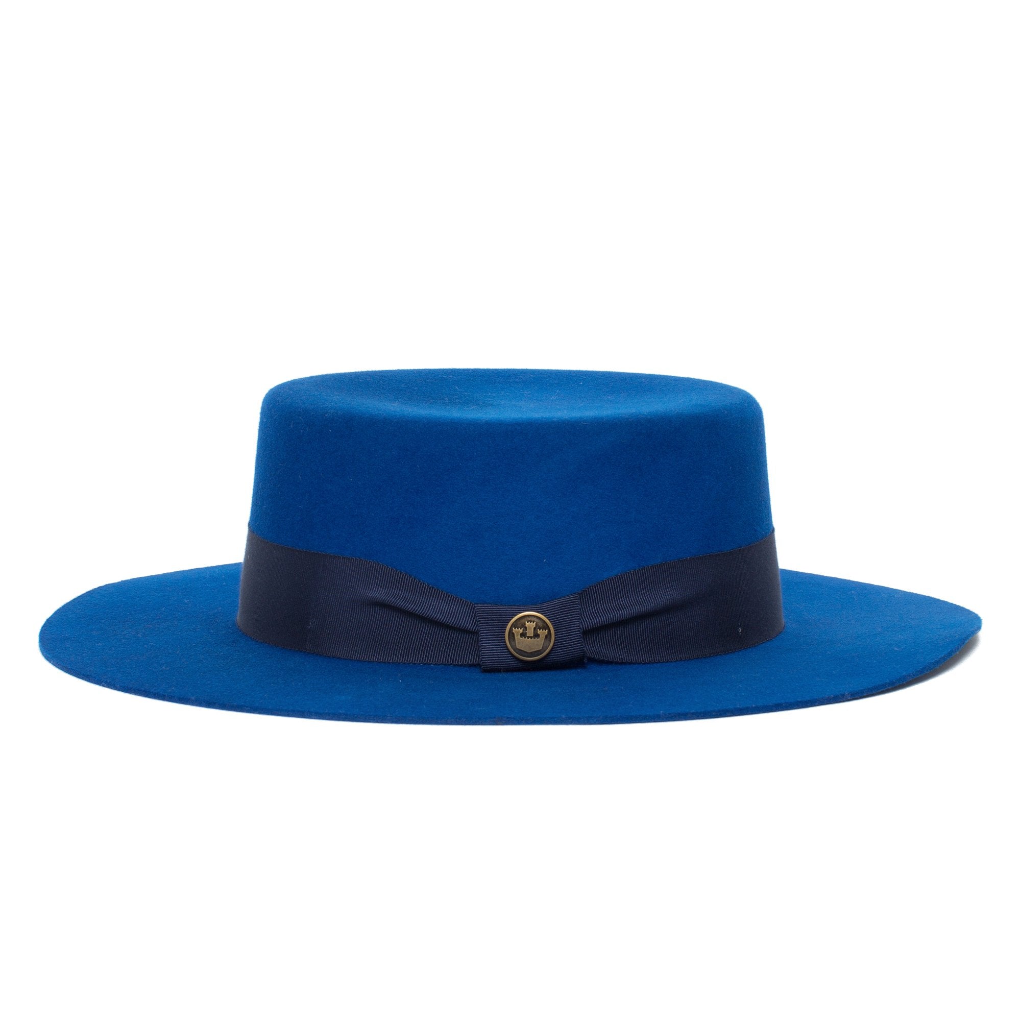 Goorin Bros. trumpet blues flat top wide brim felt gaucho fedora hat Blue side view