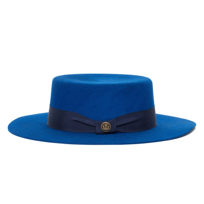 Goorin Bros. trumpet blues flat top wide brim felt gaucho fedora hat Blue side view