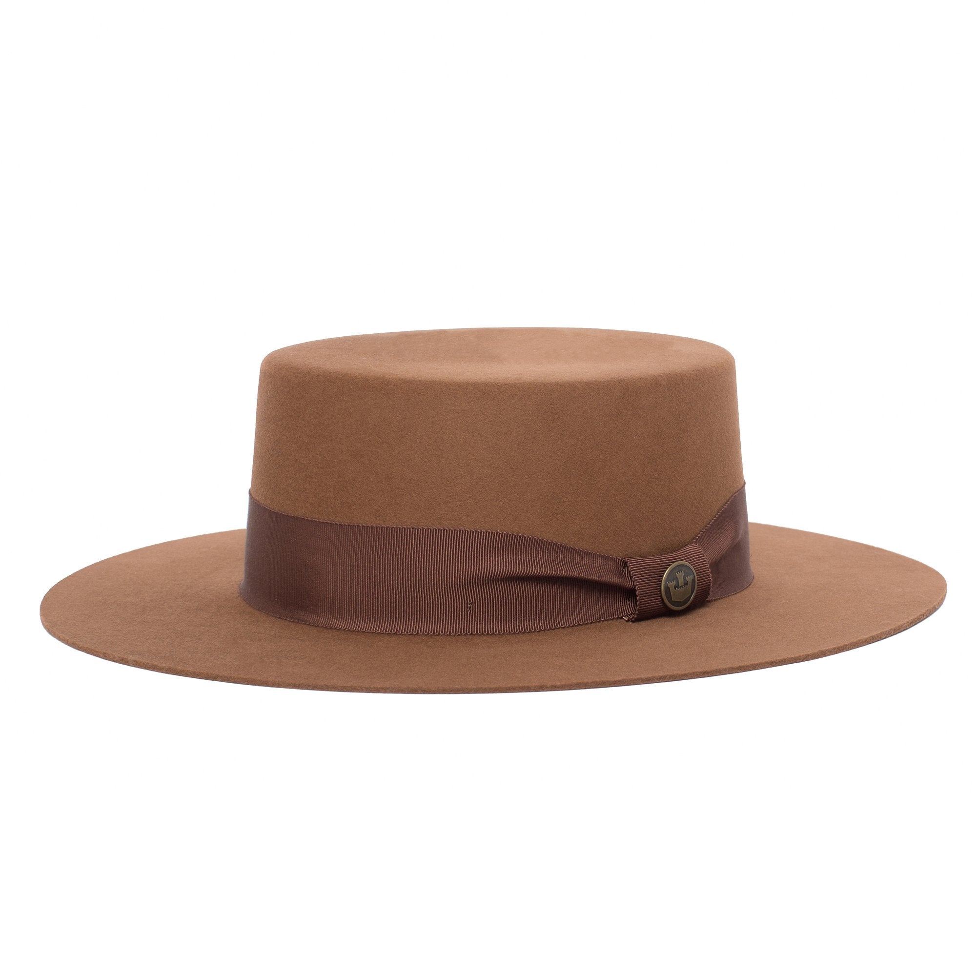Goorin Bros. trumpet blues flat top wide brim felt gaucho fedora hat Copper left side view