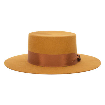 Goorin Bros. trumpet blues flat top wide brim felt gaucho fedora hat Whiskey front view