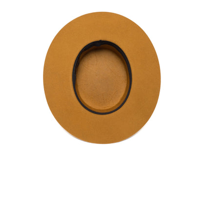 Goorin Bros. trumpet blues flat top wide brim felt gaucho fedora hat Whiskey under view