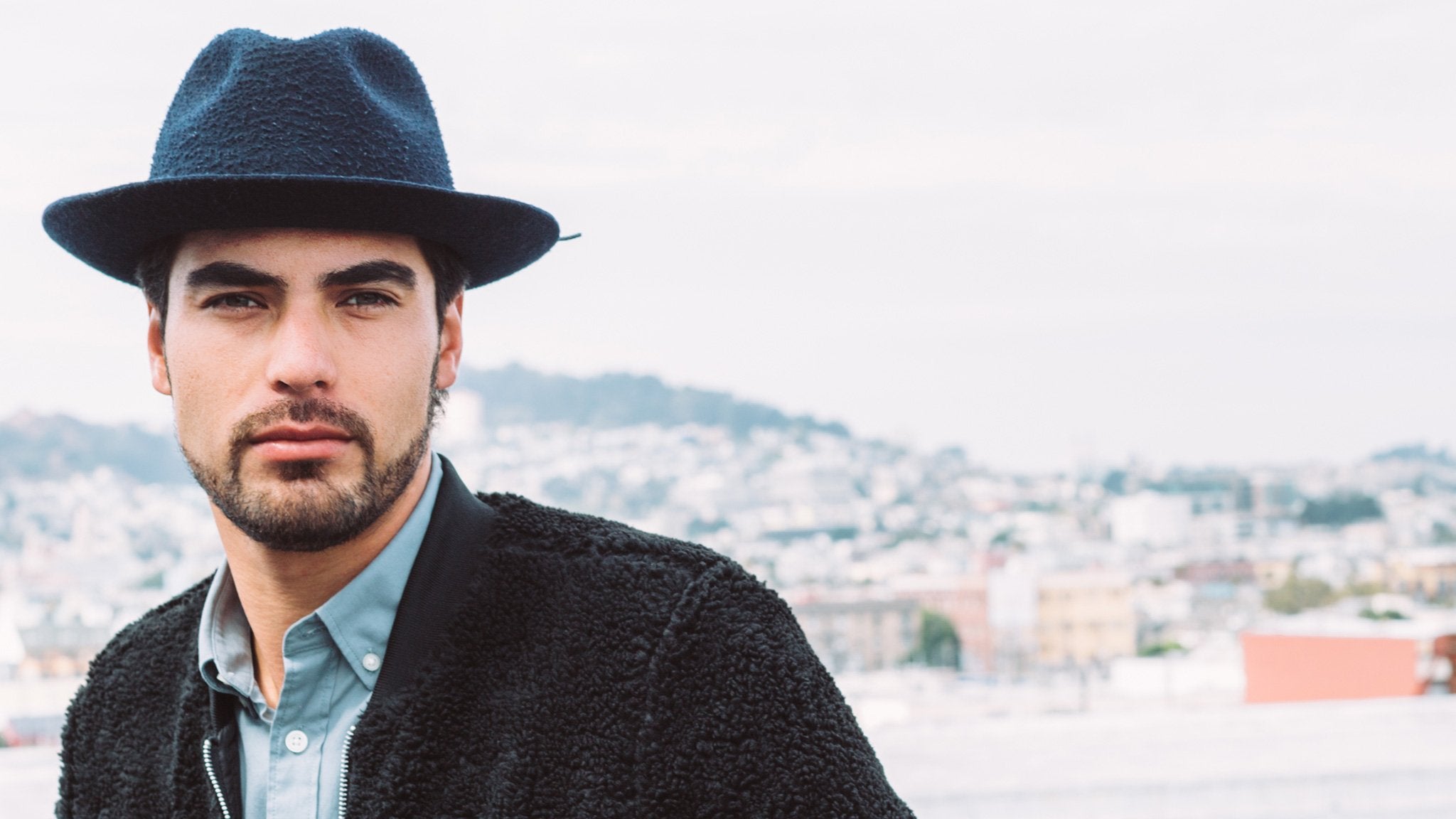 Goorin Bros. royal romeo wool classic brim fedora Navy  hero shot on male model