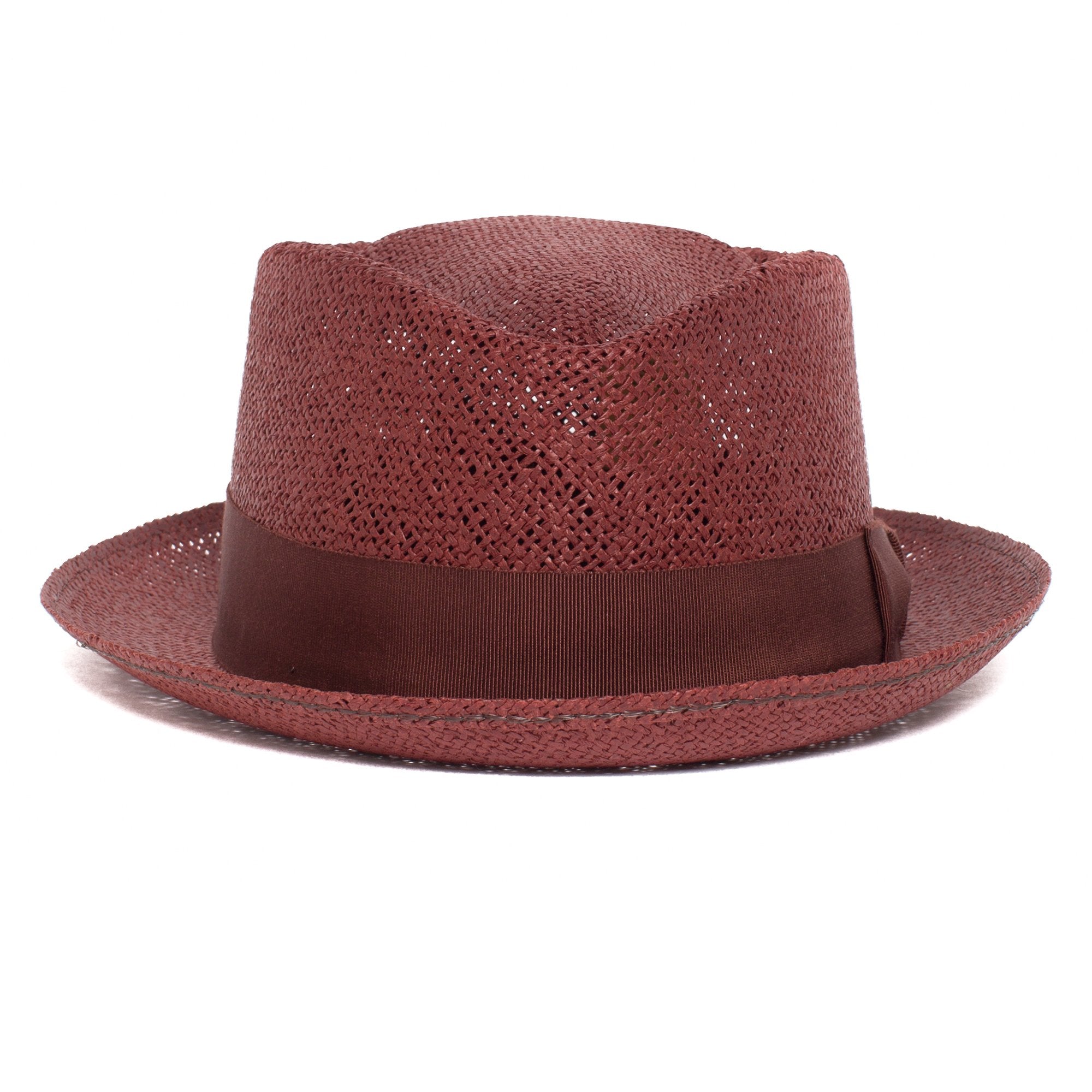Goorin Bros. afternoon sip diamond medium brim straw porkpie fedora hat Burgundy front view