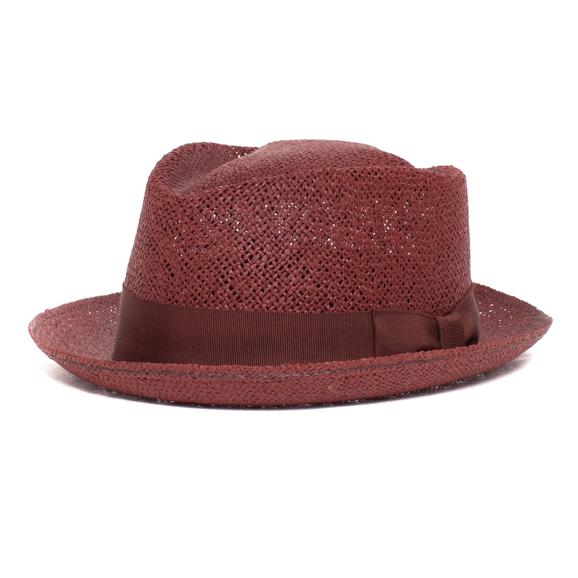 Goorin Bros. afternoon sip diamond medium brim straw porkpie fedora hat Burgundy left side view