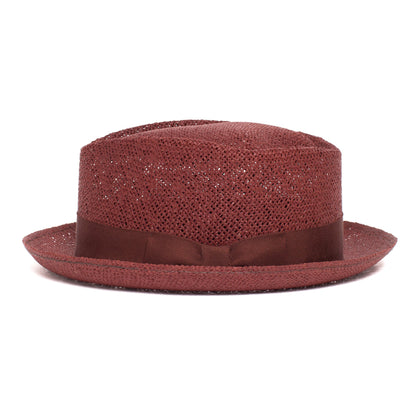 Goorin Bros. afternoon sip diamond medium brim straw porkpie fedora hat Burgundy side view