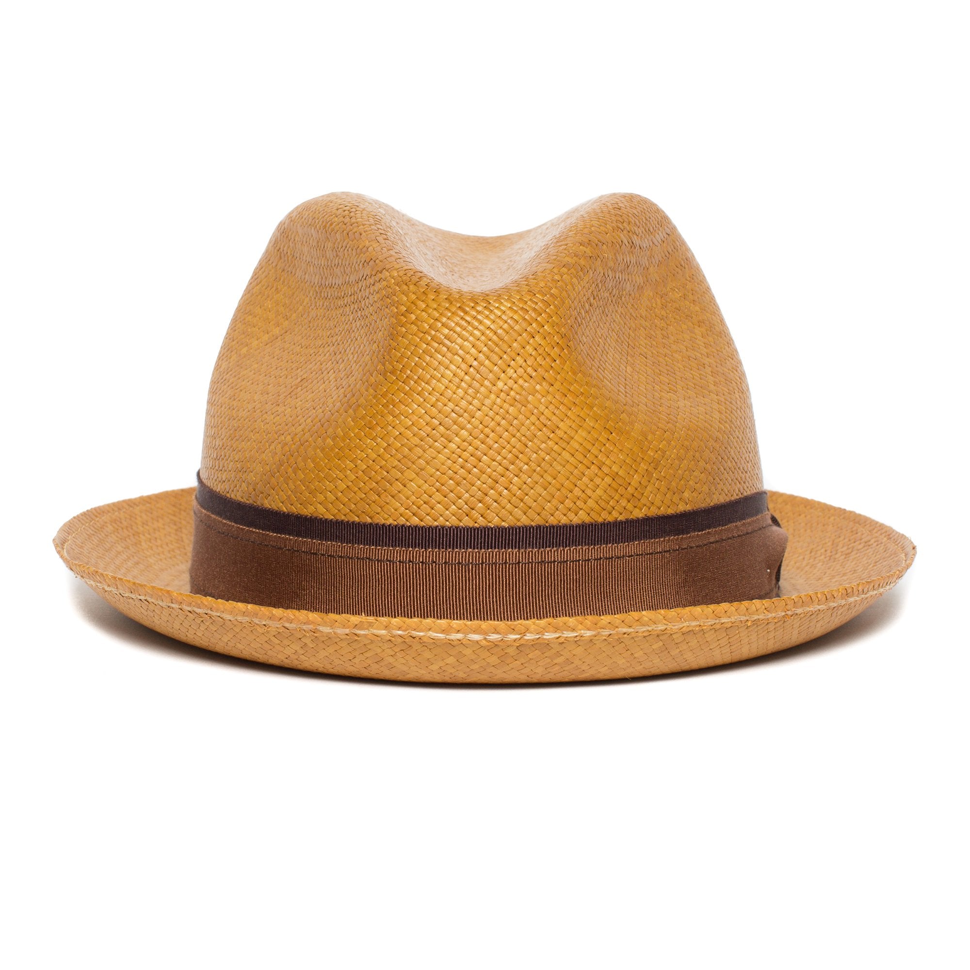Goorin Bros. eberline center dent medium brim straw fedora hat Whiskey front view