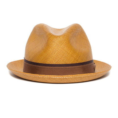 Goorin Bros. eberline center dent medium brim straw fedora hat Whiskey front view