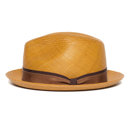 Goorin Bros. eberline center dent medium brim straw fedora hat Whiskey side view