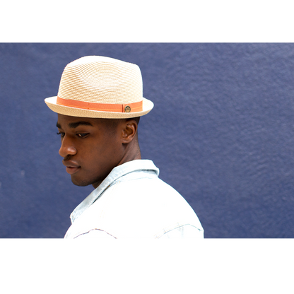 Goorin Bros. morgan thomas center dent short brim paper poly blend fedora hat Natural  mens styling