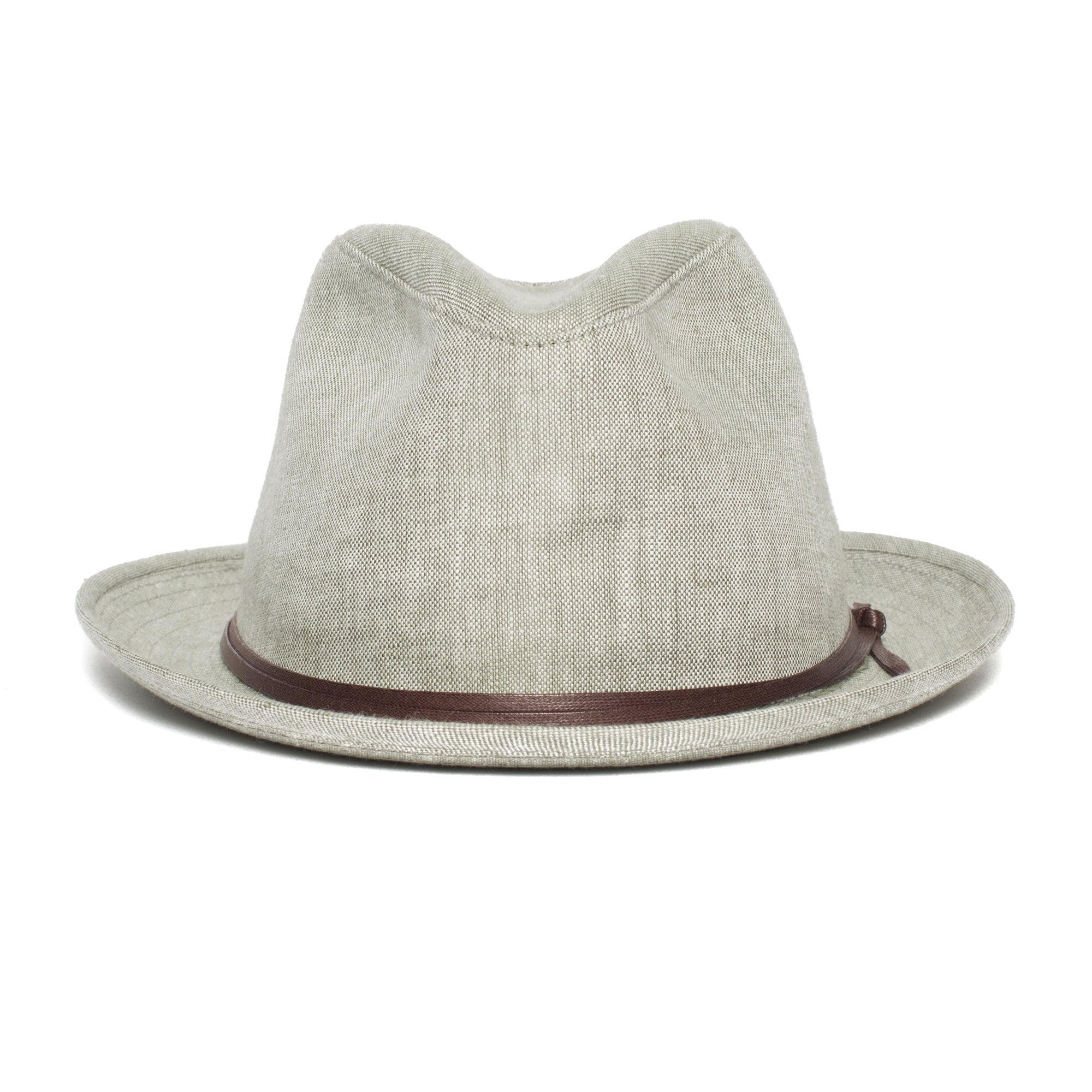 Goorin Bros. ebenezer center dent medium brim linen fedora hat Green front view
