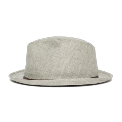 Goorin Bros. ebenezer center dent medium brim linen fedora hat Green side view