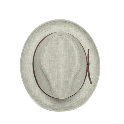 Goorin Bros. ebenezer center dent medium brim linen fedora hat Green top view