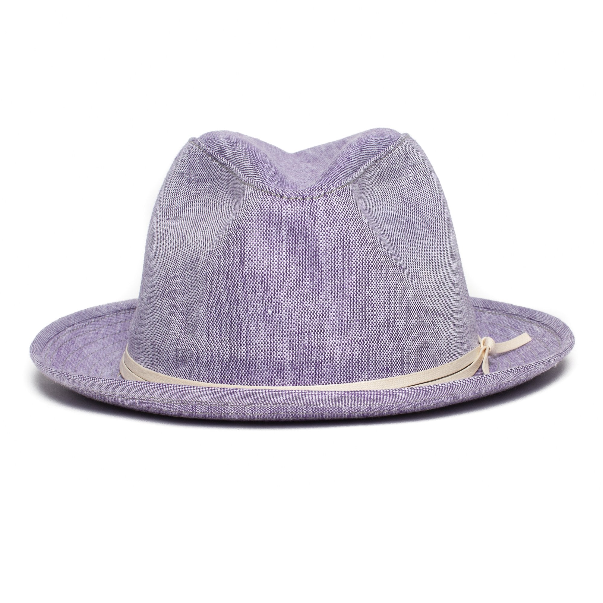 Goorin Bros. ebenezer center dent medium brim linen fedora hat Purple front view