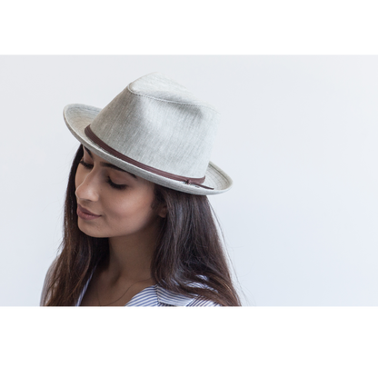 Goorin Bros. ebenezer center dent medium brim linen fedora hat Purple womens styling