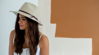 Goorin Bros. the director wool wide brim fedora Stone hero shot on female model