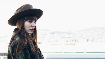 Goorin Bros. willie r wool fedora Brown hero shot on female model