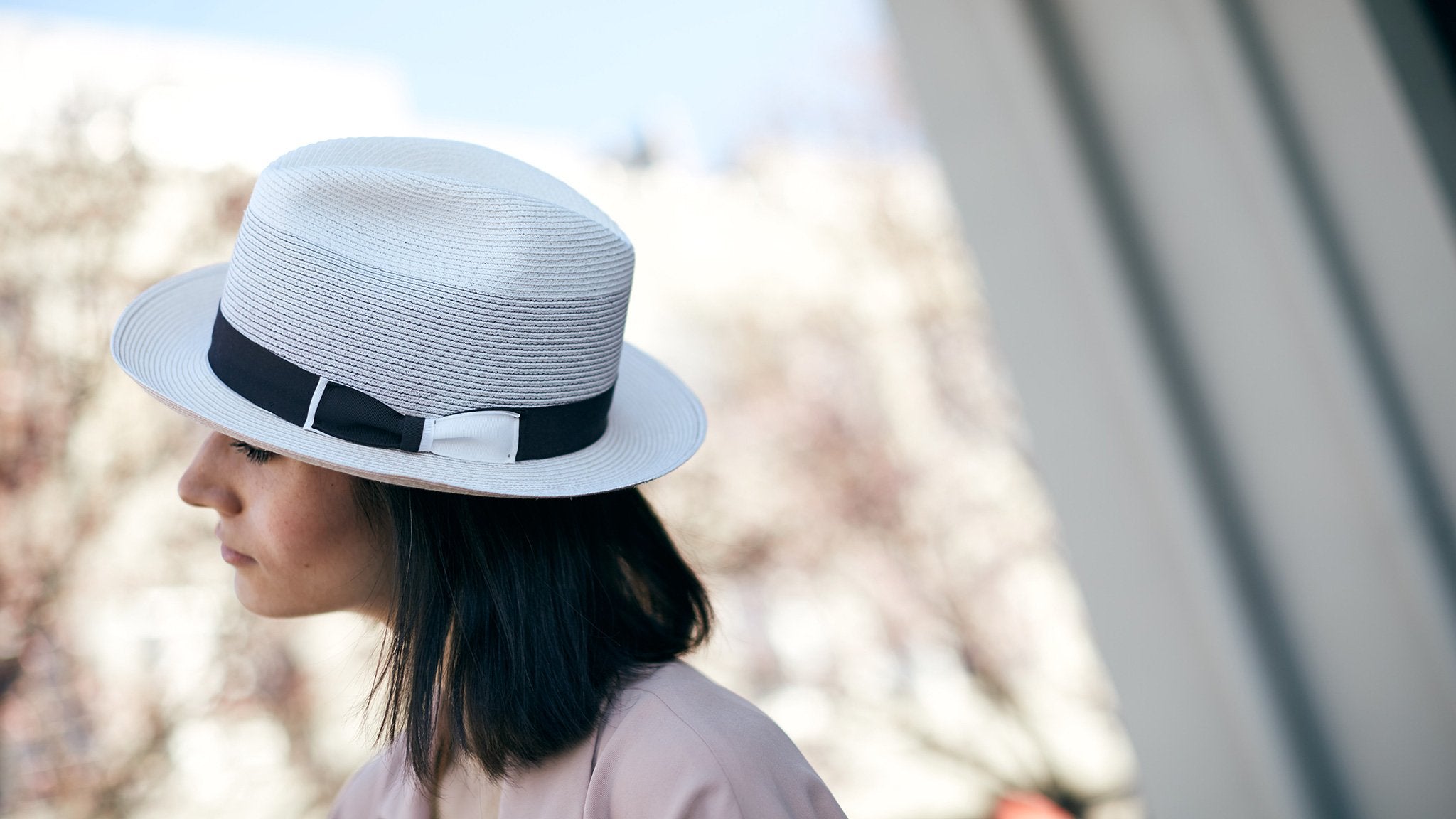 Goorin Bros. orozco flip up fedora Stone hero shot on female model