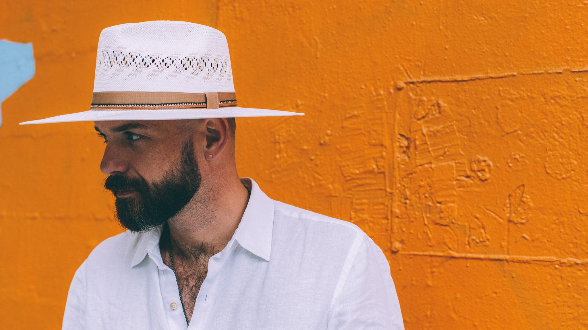 Goorin Bros. wild wood straw wide brim fedora White  hero shot on male model