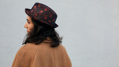 Goorin Bros. spring fever cotton flip up fedora Navy hero shot on female model