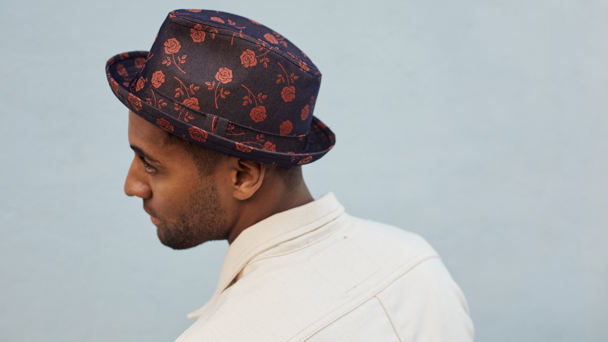 Goorin Bros. spring fever cotton flip up fedora Navy hero shot on male model