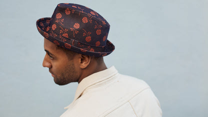 Goorin Bros. spring fever cotton flip up fedora Navy hero shot on male model