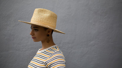 Goorin Bros. vodka soda straw fedora Natural hero shot on female model