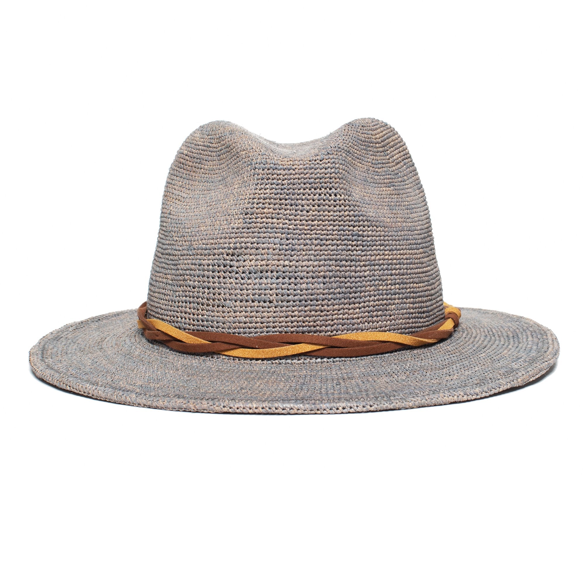 Goorin Bros. blueberry haze center dent wide brim straw fedora hat Grey front view