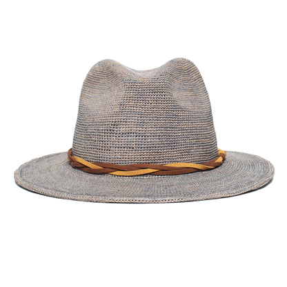 Goorin Bros. blueberry haze center dent wide brim straw fedora hat Grey front view