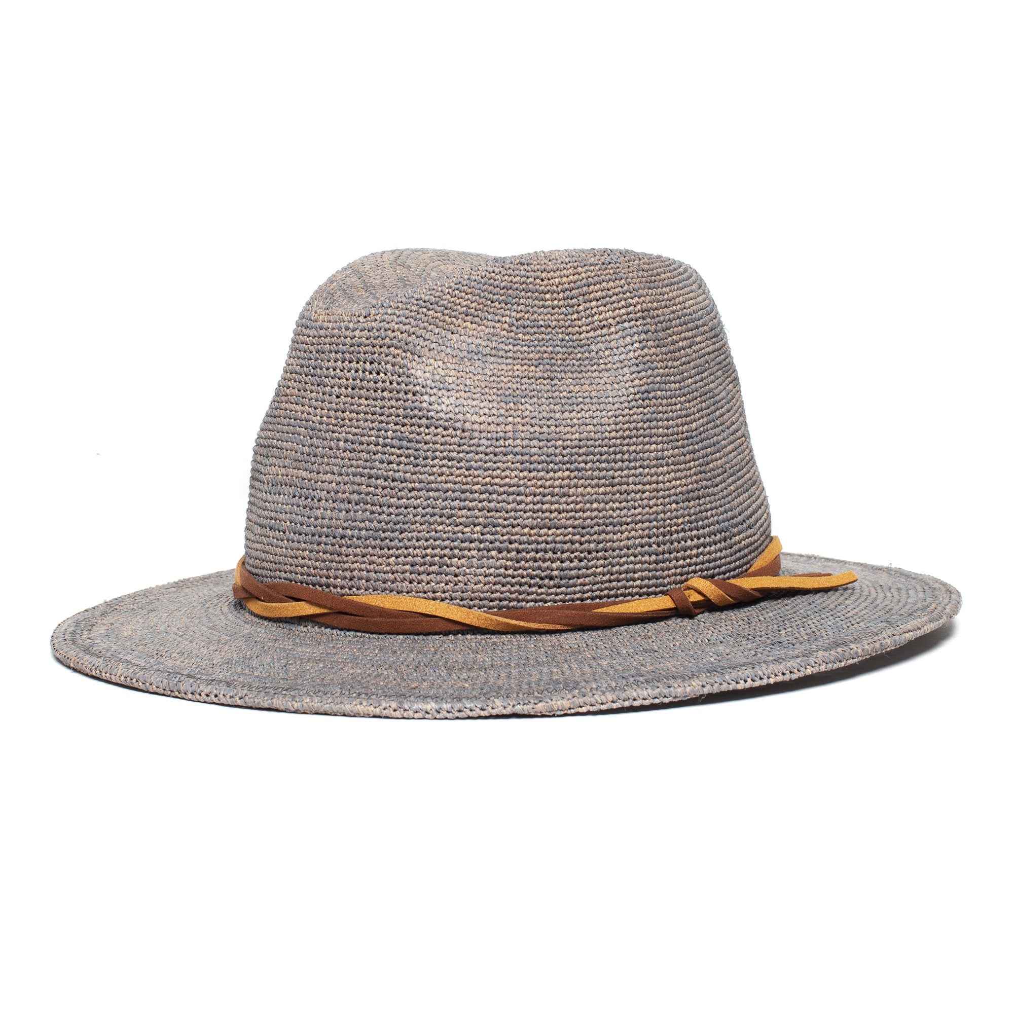 Goorin Bros. blueberry haze center dent wide brim straw fedora hat Grey left side view