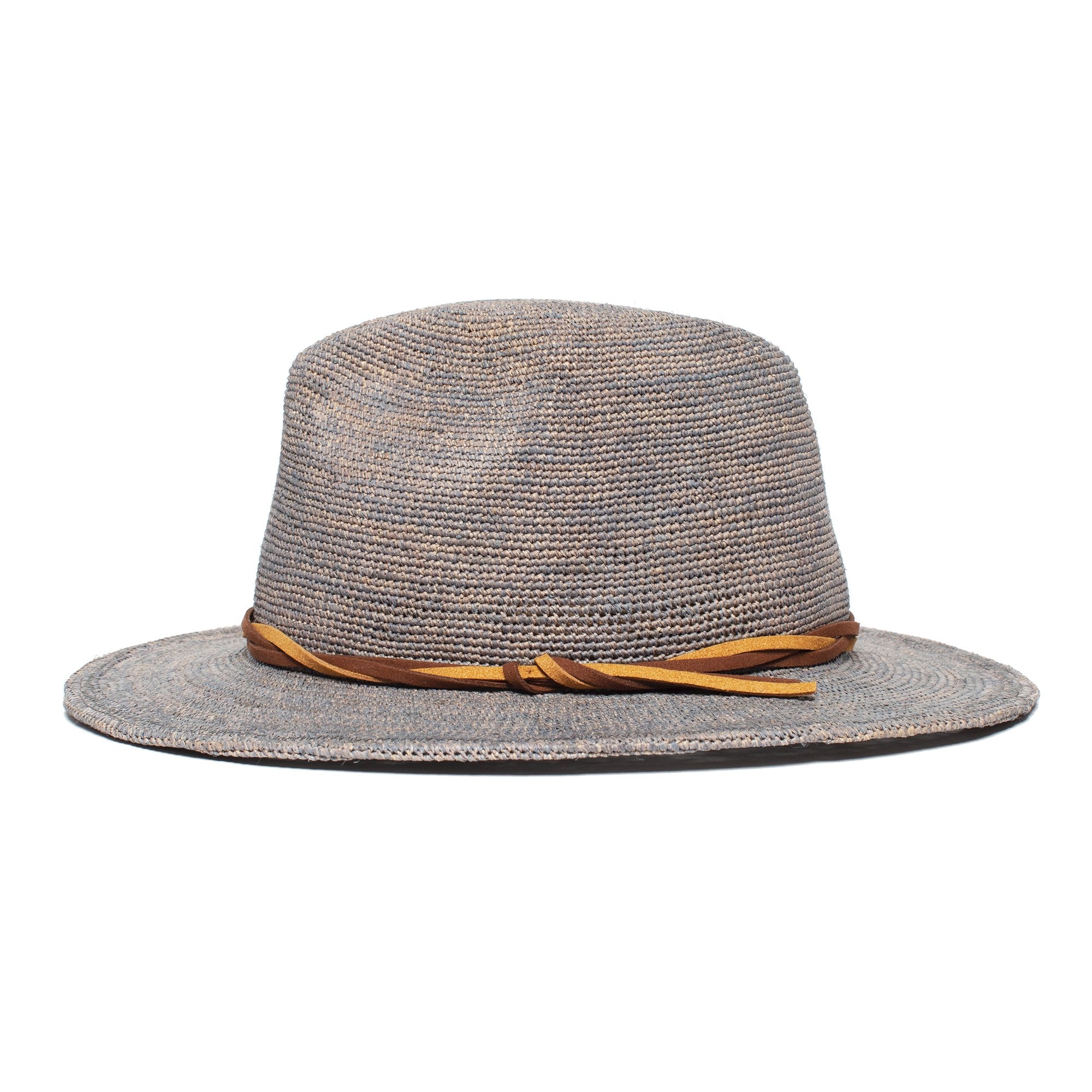 Goorin Bros. blueberry haze center dent wide brim straw fedora hat Grey side view