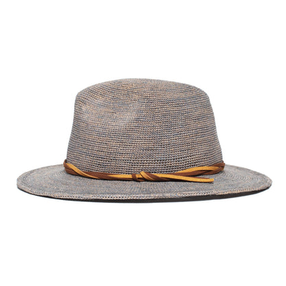 Goorin Bros. blueberry haze center dent wide brim straw fedora hat Grey side view